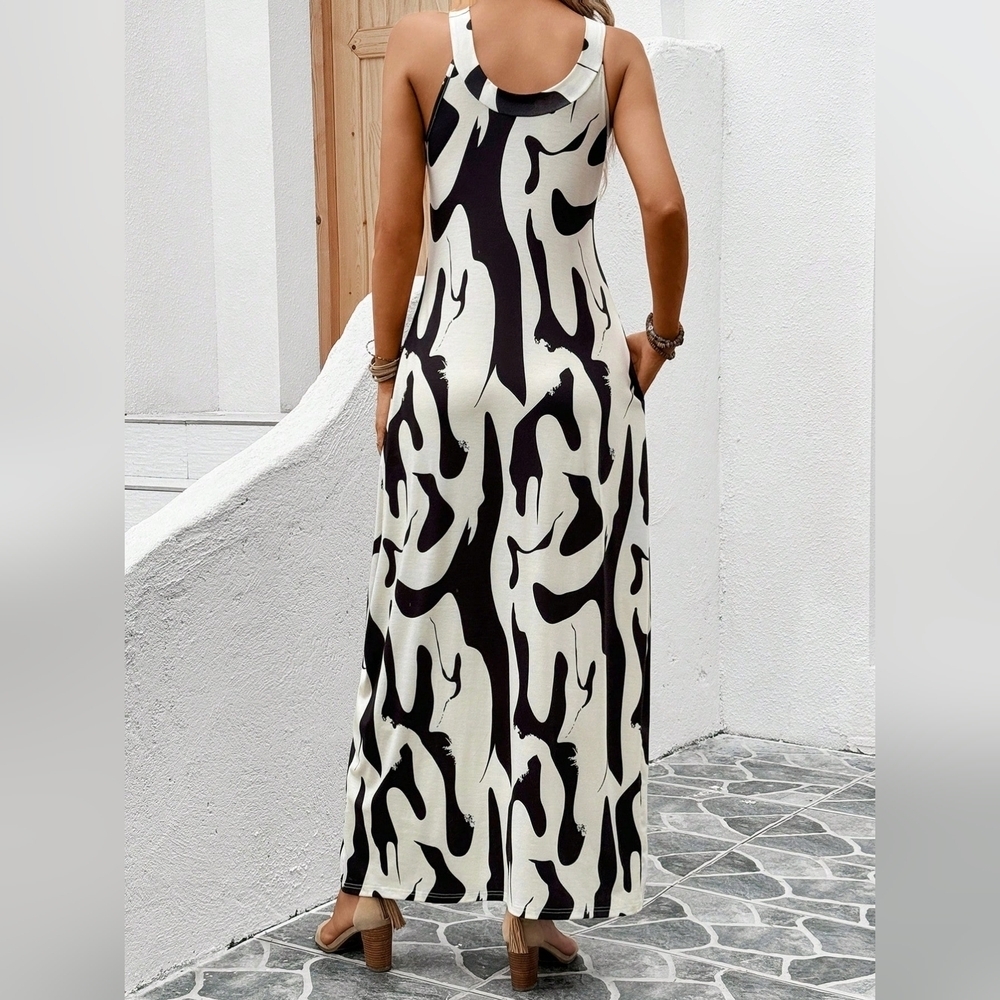 Summer Striped Print Halter Maxi Dress For Women - Picture 5 of 6